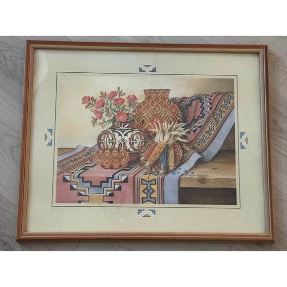 Wolf M. Otto Vtg Native American Southwestern Pottery Navajo Framed Art Print - Picture 1 of 5